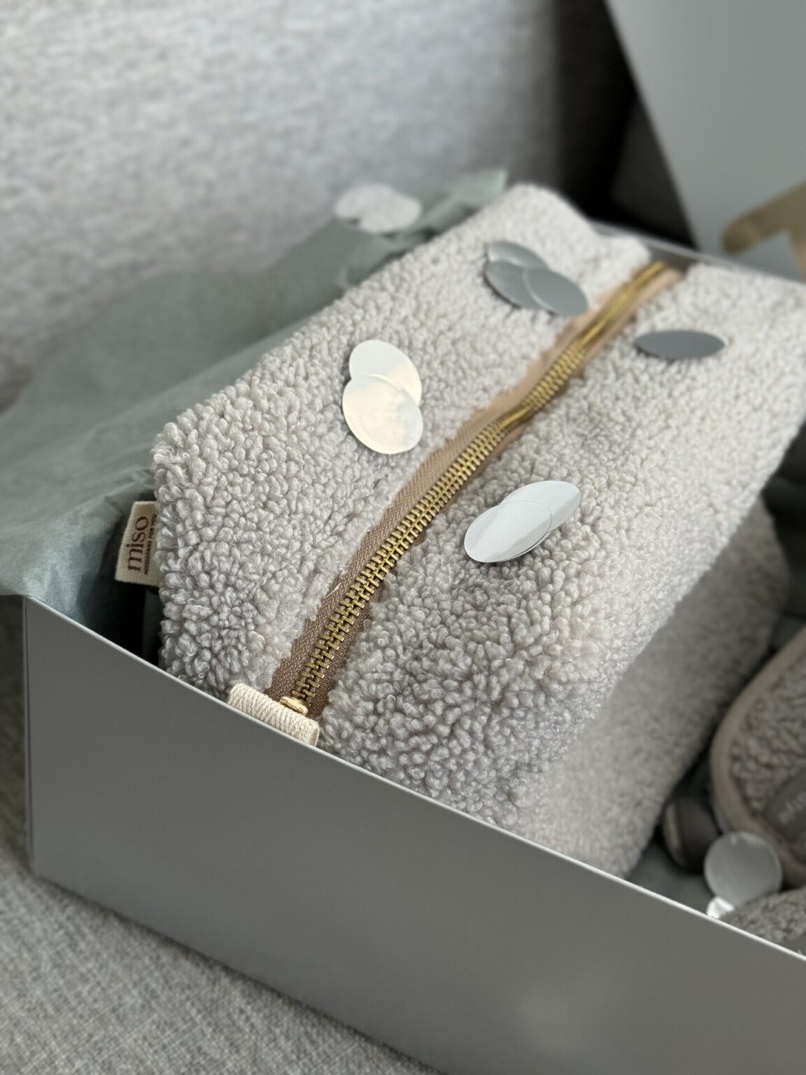 Подарунковий набір TEDDY grey (косметичка, капці, пакування сіре)