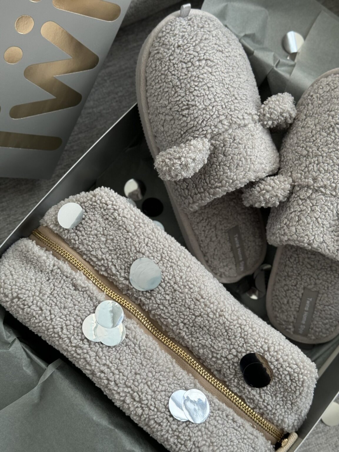 Подарунковий набір TEDDY grey (косметичка, капці, пакування сіре)