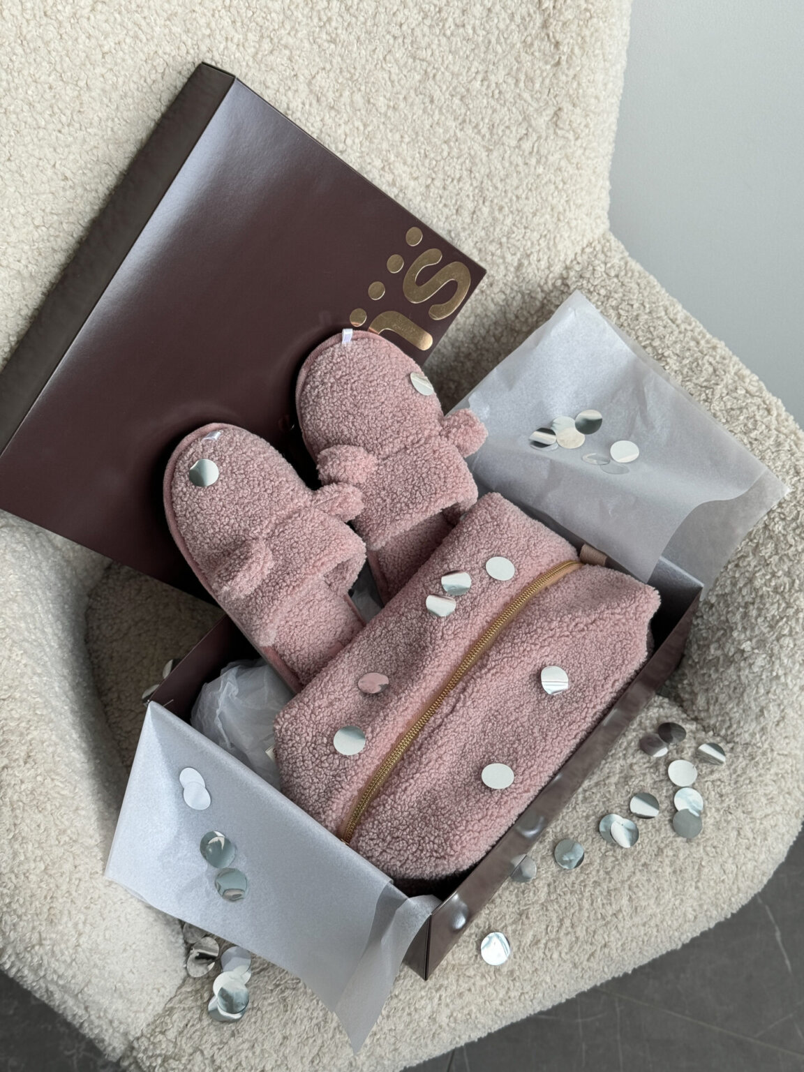 Подарунковий набір TEDDY pink (косметичка, капці, пакування коричневе)