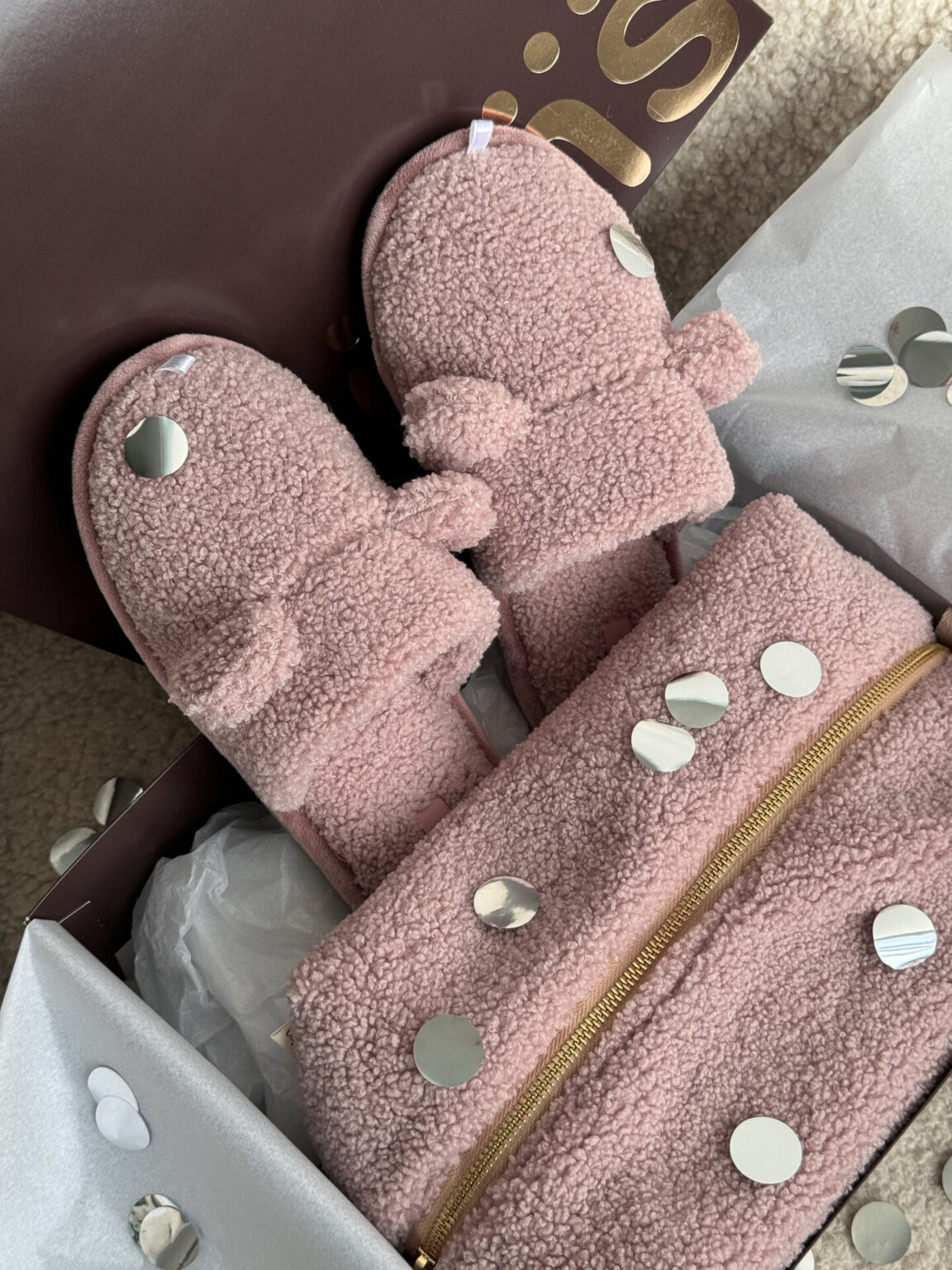 Подарунковий набір TEDDY pink (косметичка, капці, пакування коричневе)