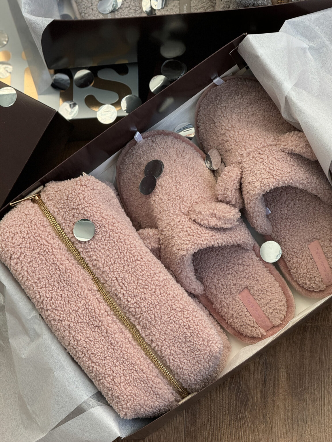 Подарунковий набір TEDDY pink (косметичка, капці, пакування коричневе)