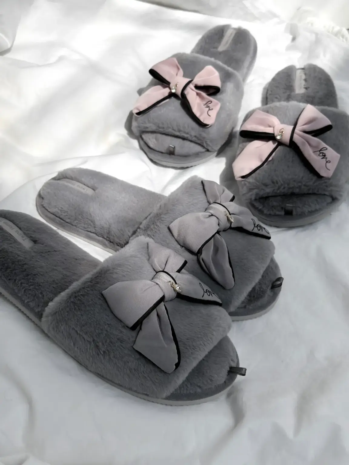Капці домашні жіночі HS-LUX хутрянi бант GRAY (=)