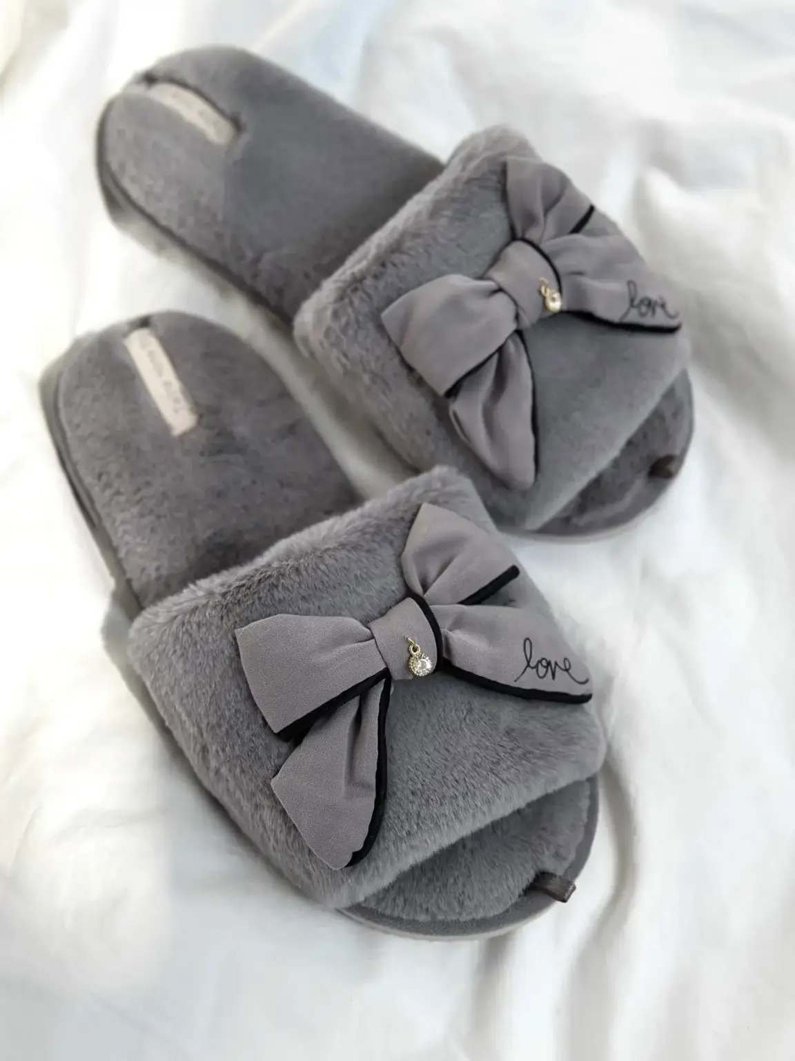 Капці домашні жіночі HS-LUX хутрянi бант GRAY (=)