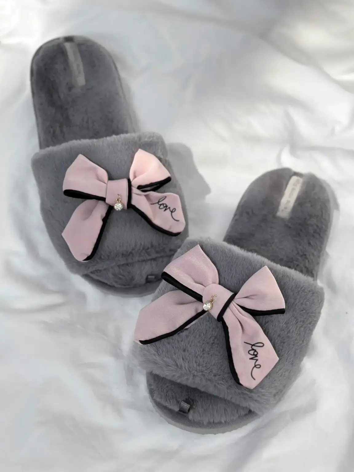 Капці домашні жіночі HS-LUX хутрянi бант PINK(=)