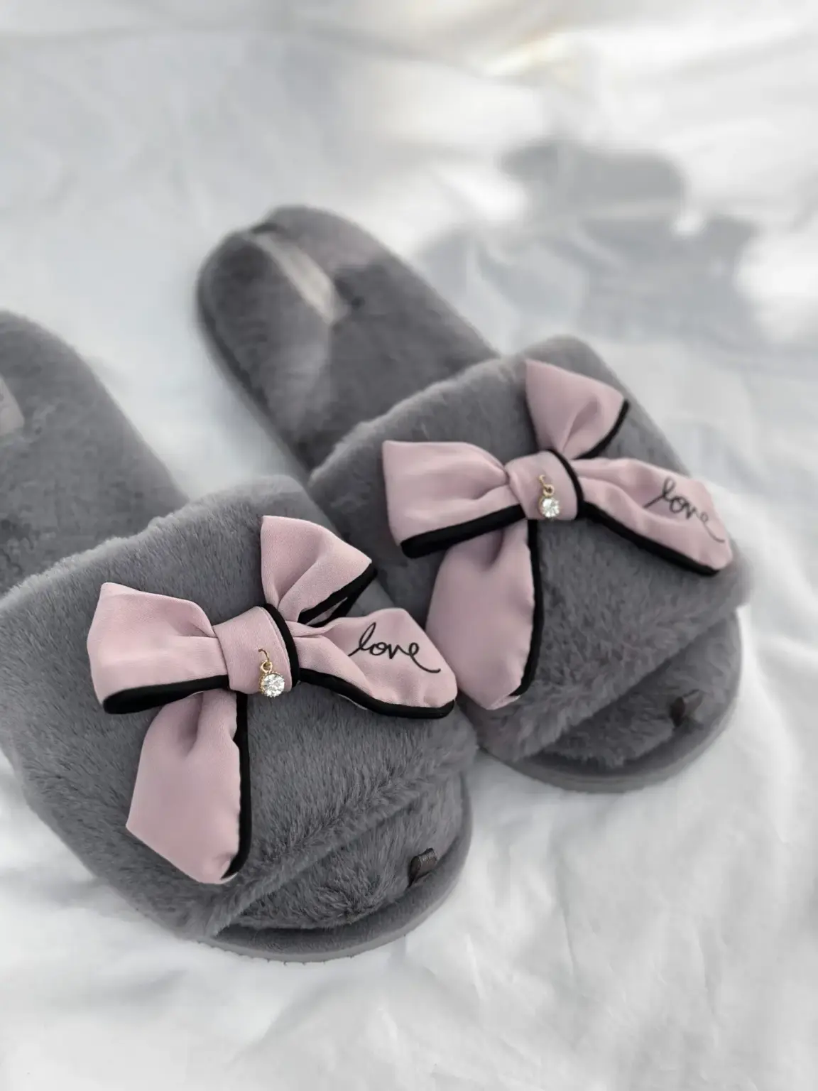 Капці домашні жіночі HS-LUX хутрянi бант PINK(=)