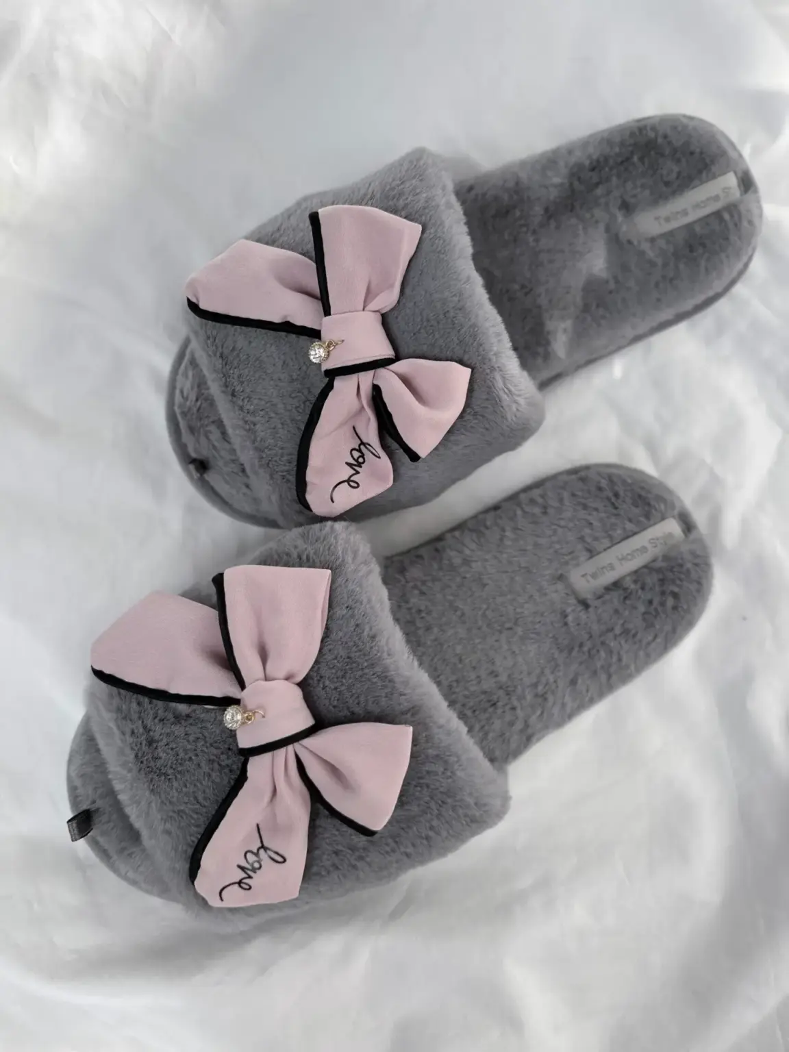 Капці домашні жіночі HS-LUX хутрянi бант PINK(=)