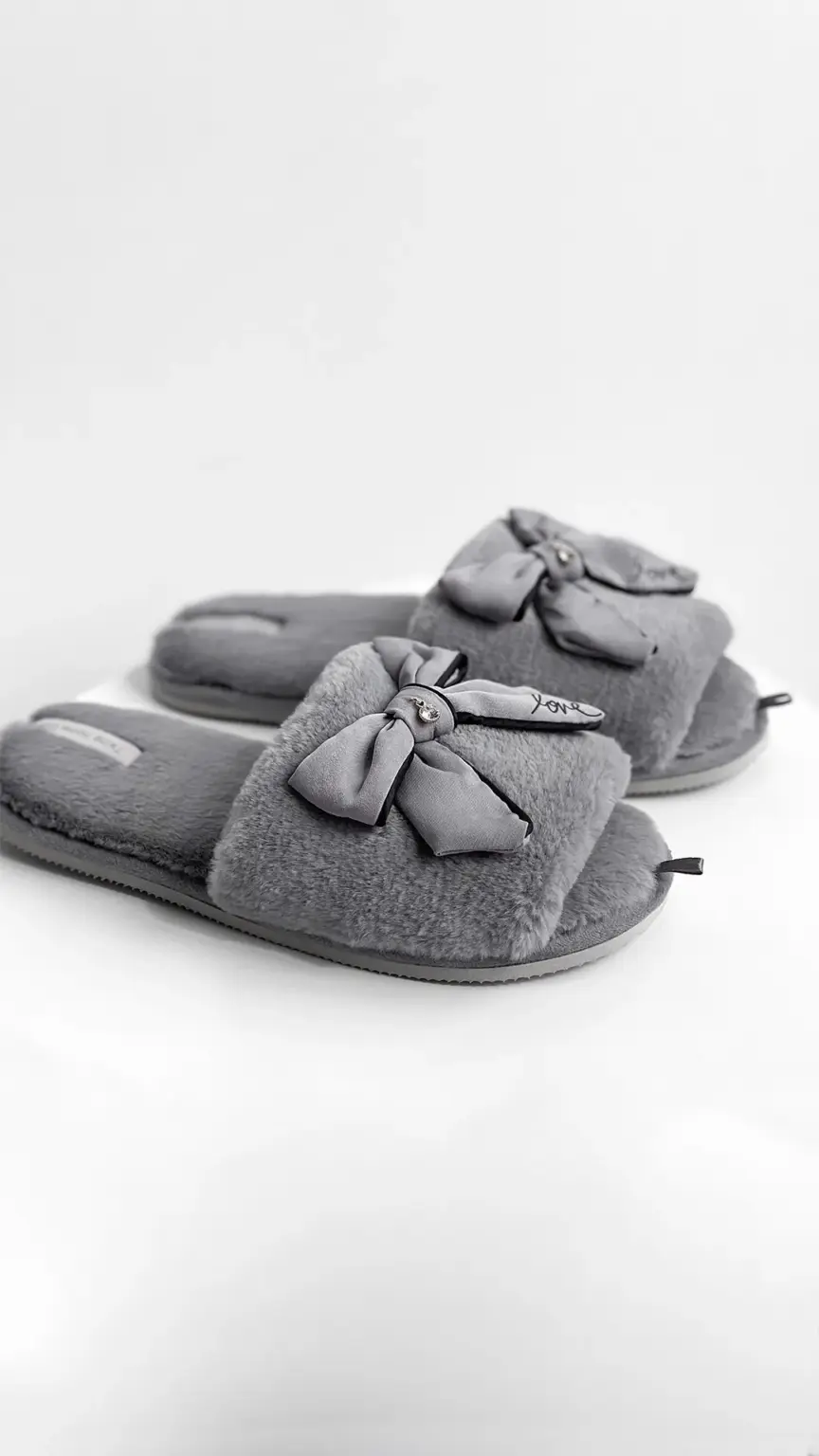 Капці домашні жіночі HS-LUX хутрянi бант GRAY (=)