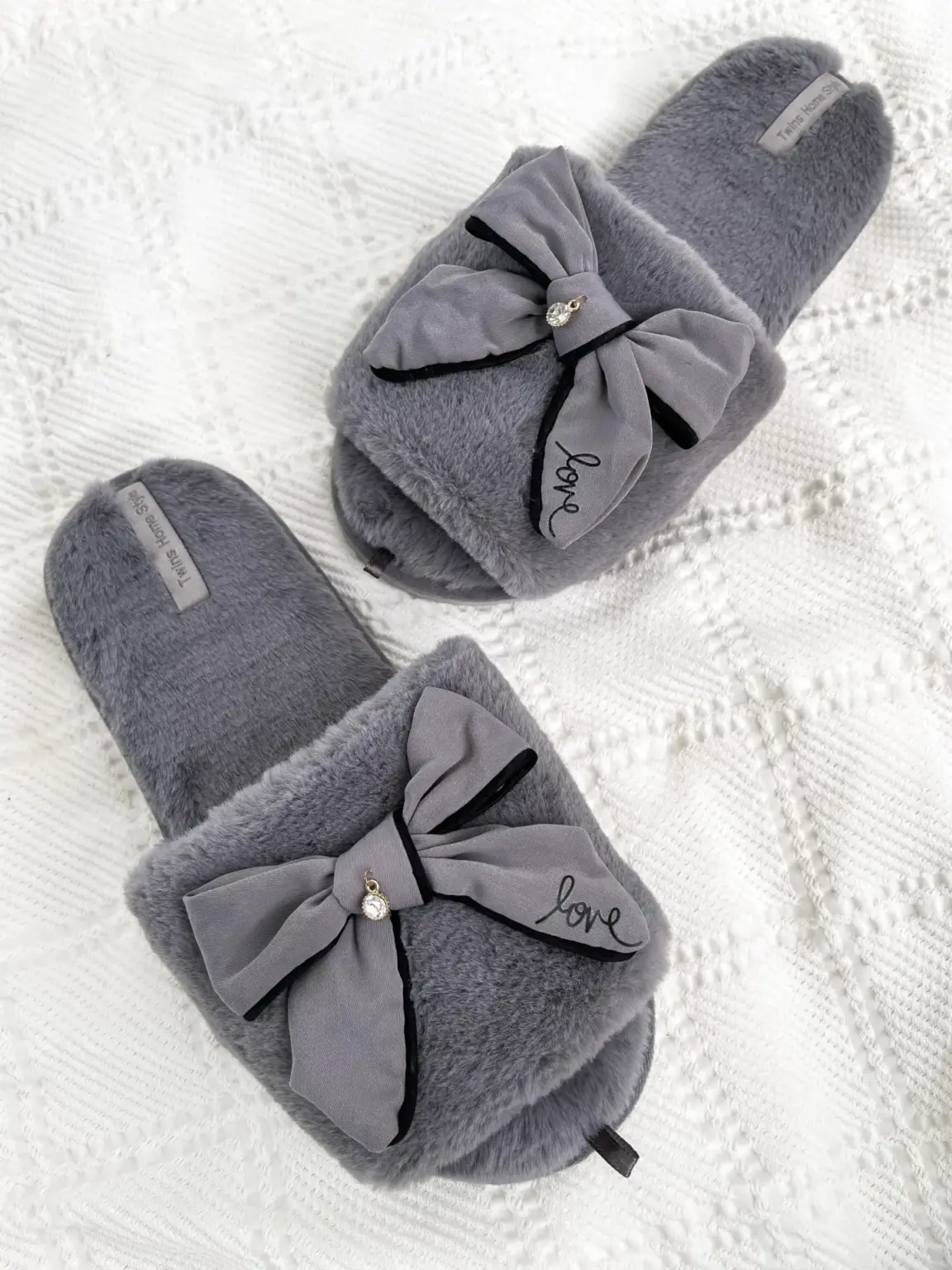 Капці домашні жіночі HS-LUX хутрянi бант GRAY (=)