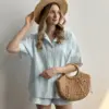 Костюм сорочка та шорти муслін смужка блакитна