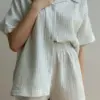 Костюм сорочка та шорти муслін смужка сіра