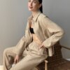 Костюм сорочка та штани "бавовна стьобанна" в огірках коричневий