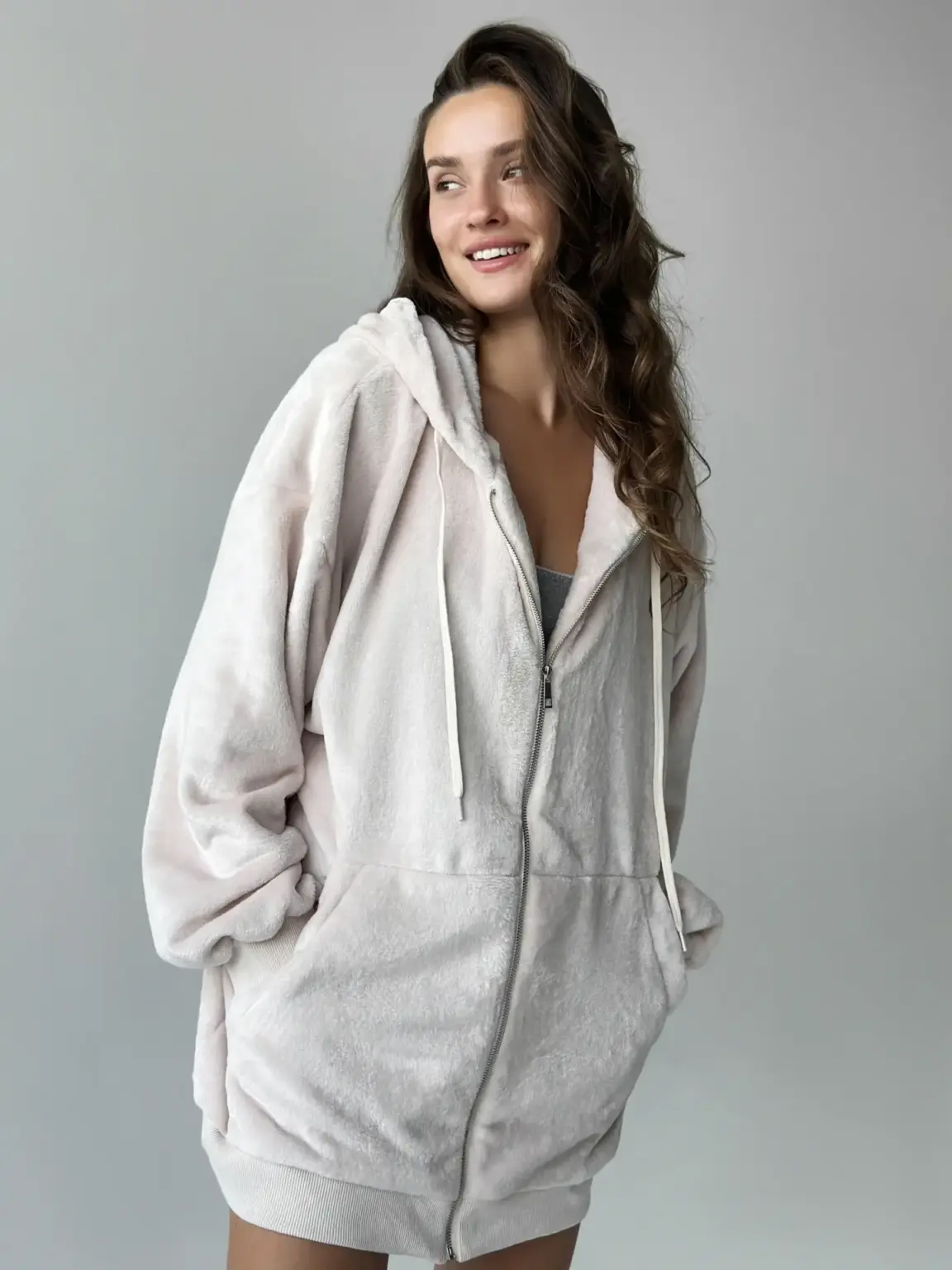 TEDDY Кофта на блискавці двосторонній фліс бежевий onesize