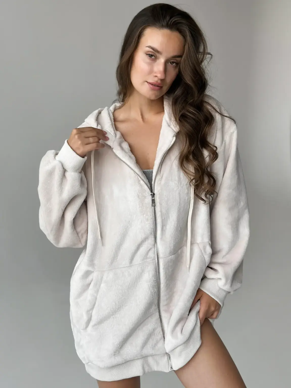 TEDDY Кофта на блискавці двосторонній фліс бежевий onesize