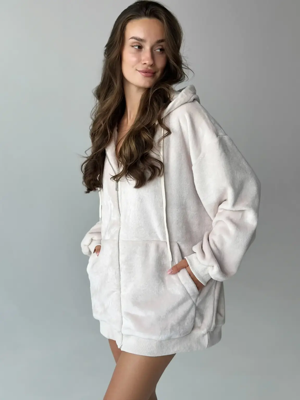 TEDDY Кофта на блискавці двосторонній фліс бежевий onesize