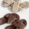 Капці домашні жіночі HS хутрянi перехрест beige (X)