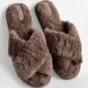 Капці домашні жіночі HS хутрянi перехрест chocolate (X)