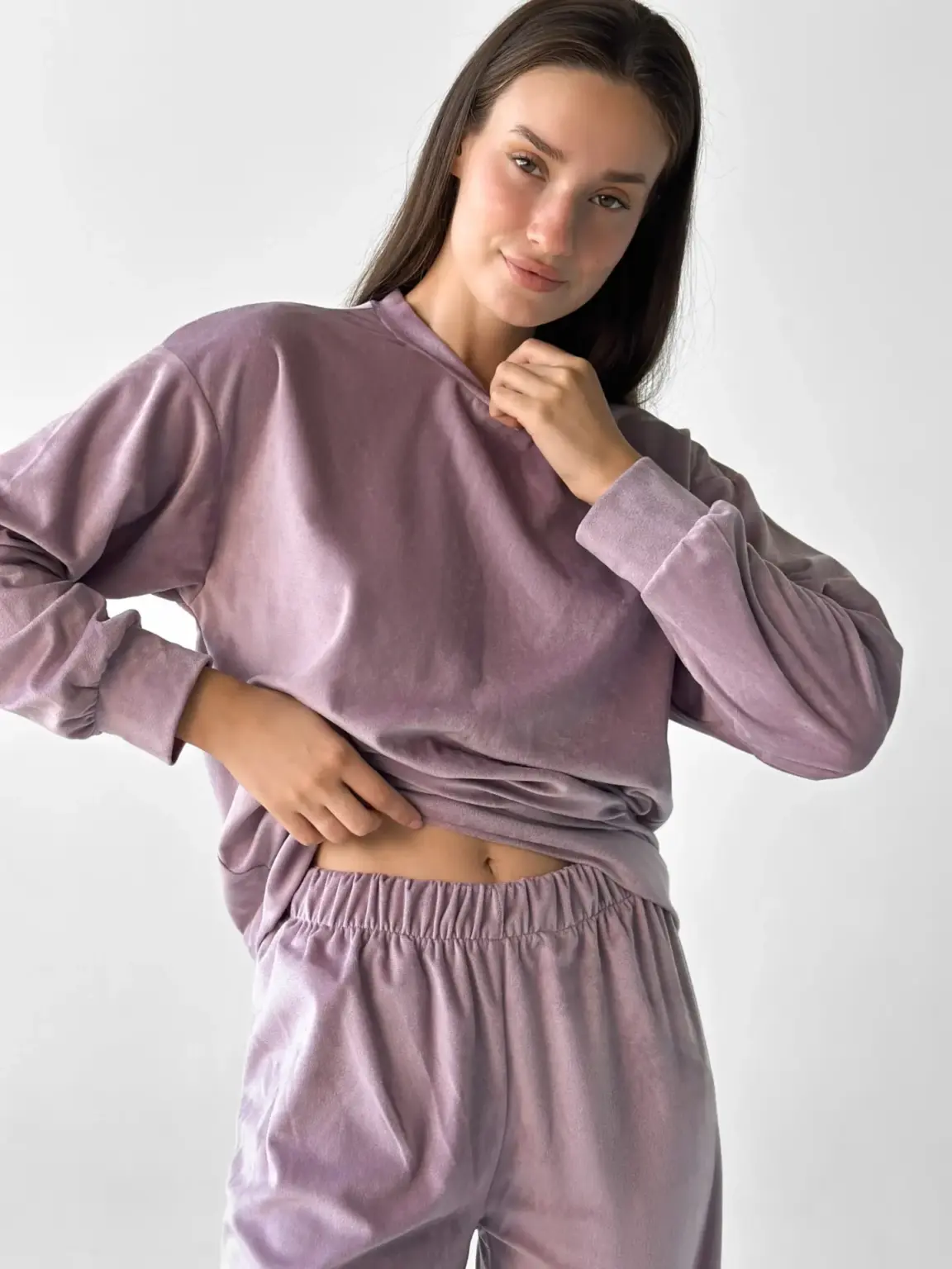 Костюм плюш штани та кофта ліловий