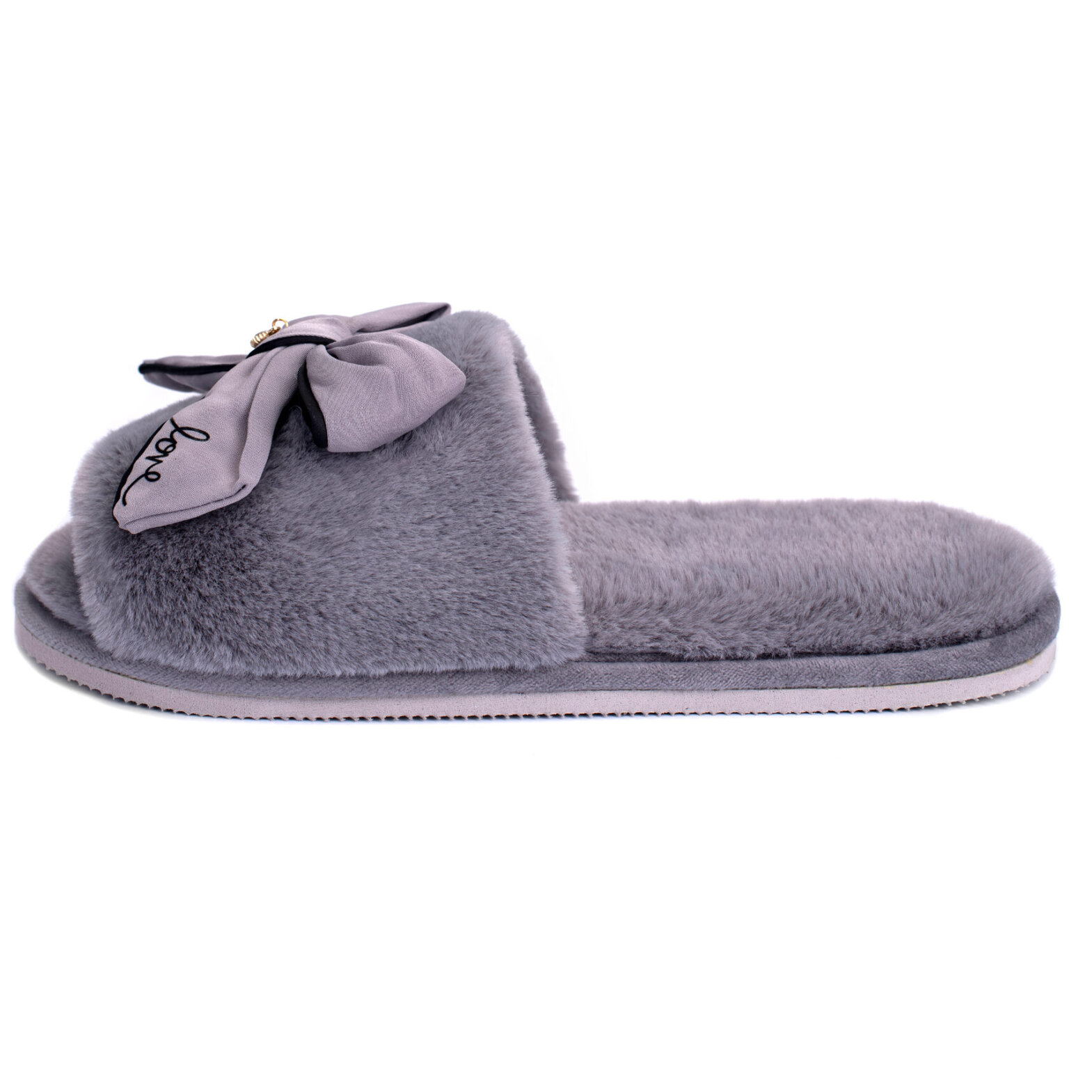 Капці домашні жіночі HS-LUX хутрянi бант GRAY (=)