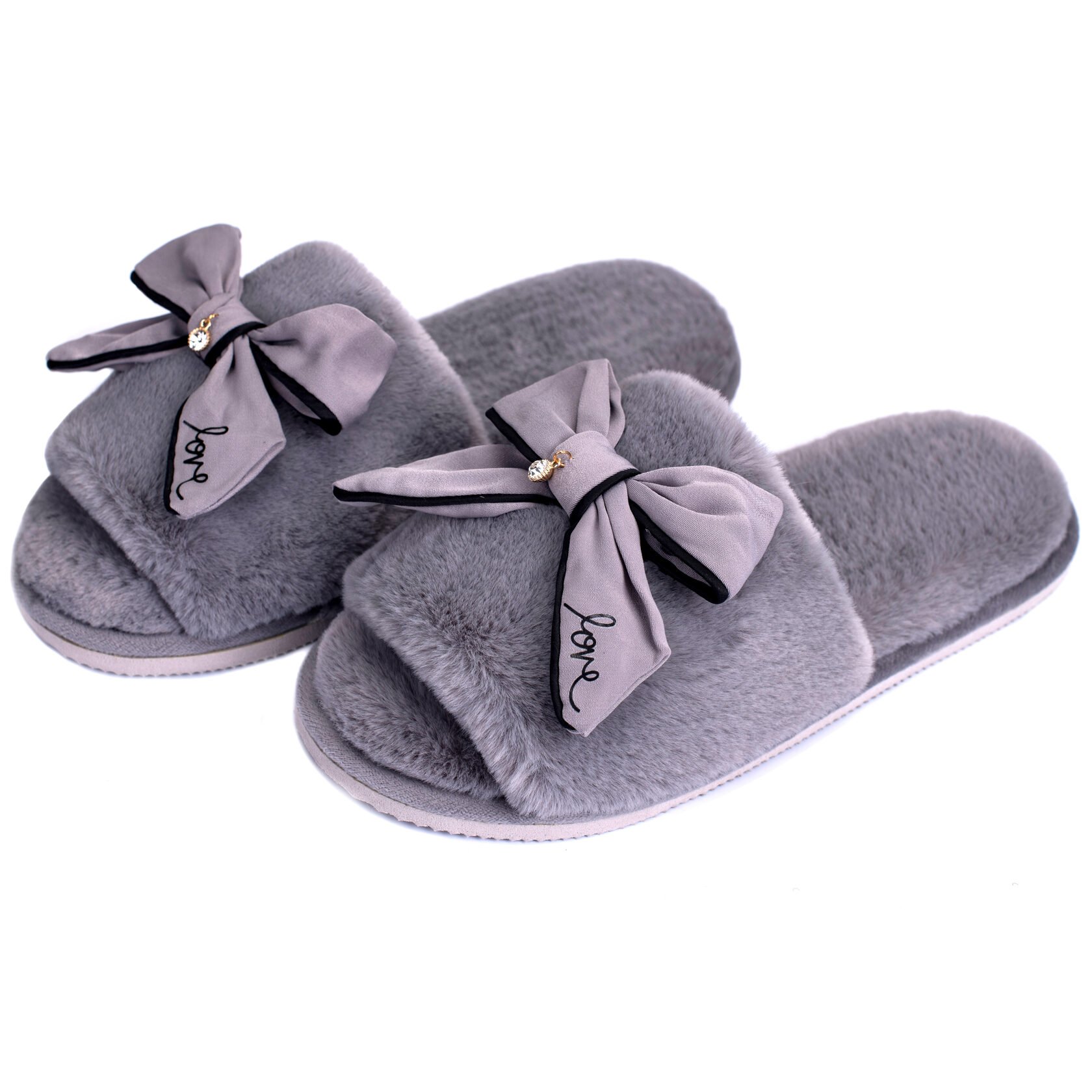 Капці домашні жіночі HS-LUX хутрянi бант GRAY (=)