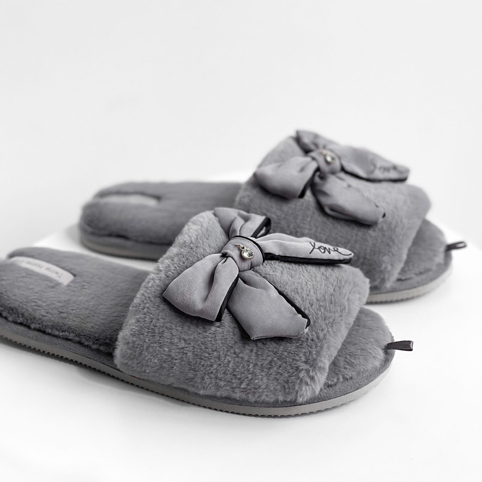 Капці домашні жіночі HS-LUX хутрянi бант GRAY (=)