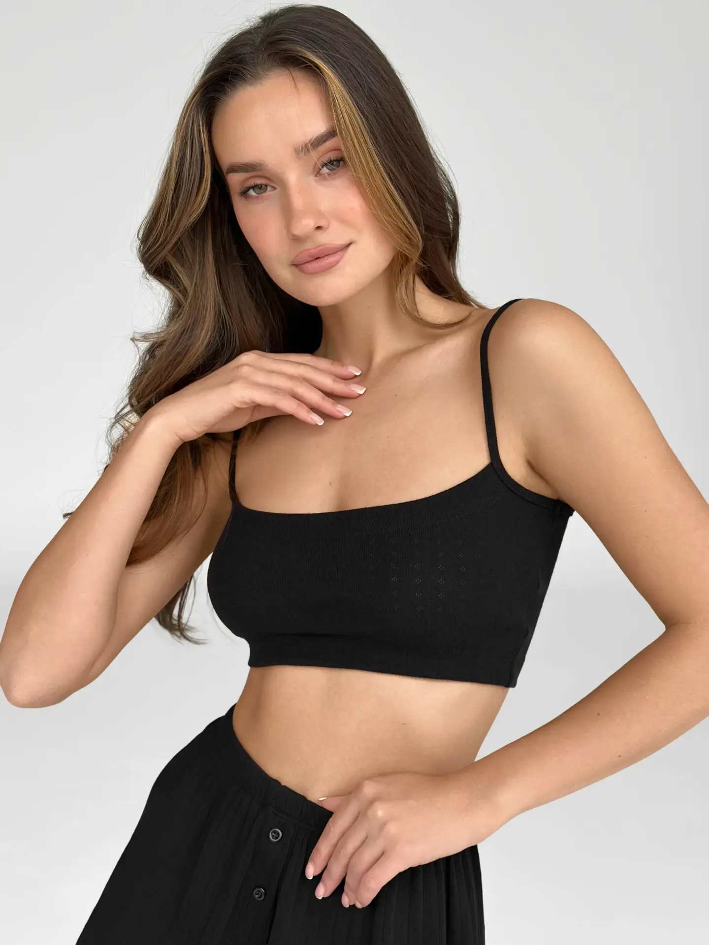 Рібана топ на бретелях чорний