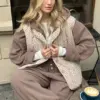 Фланель стьобанна Жилетка "бордова квітка" на бежевому (onesize)