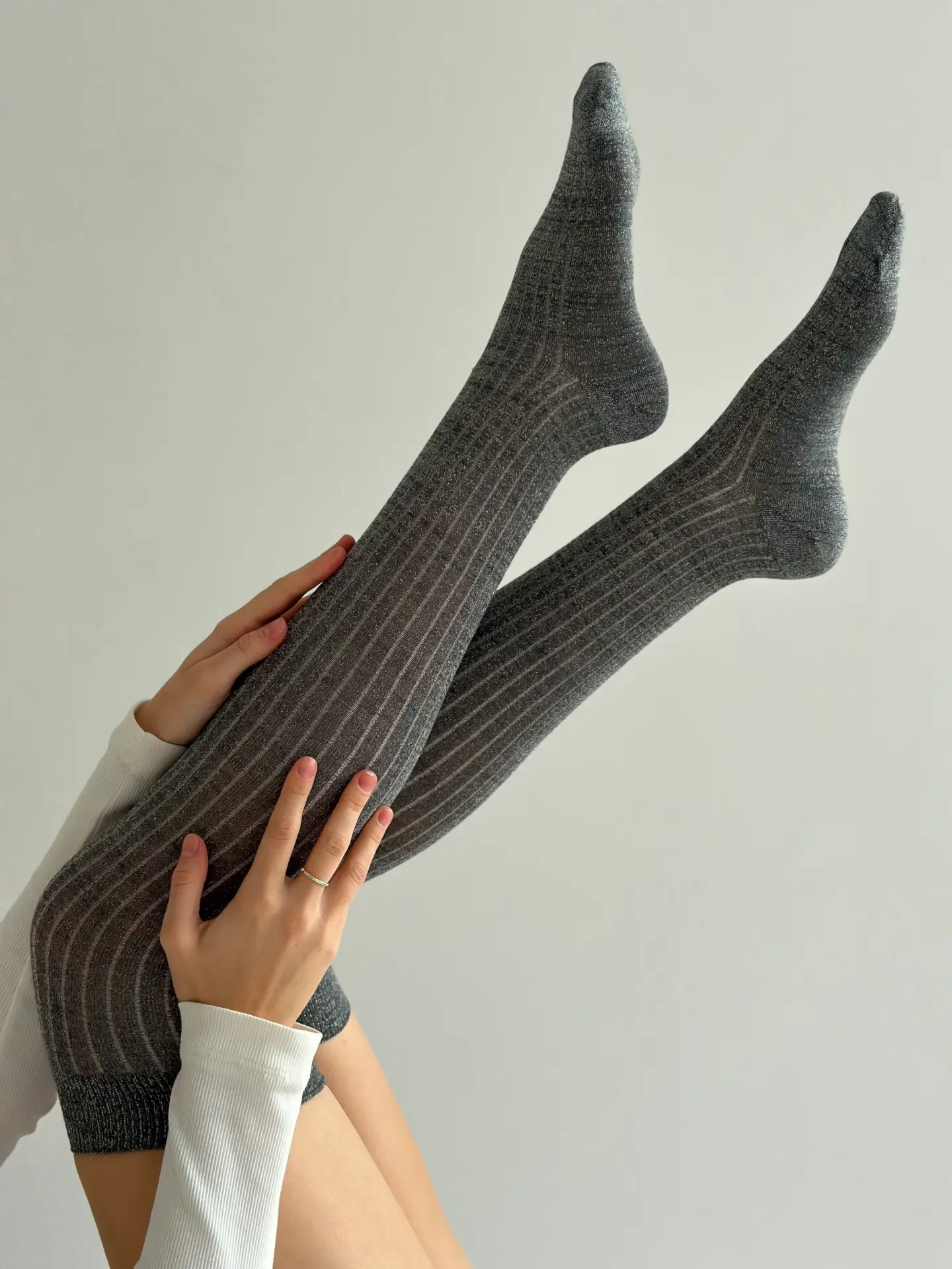 Гетри високі люрексові сірі