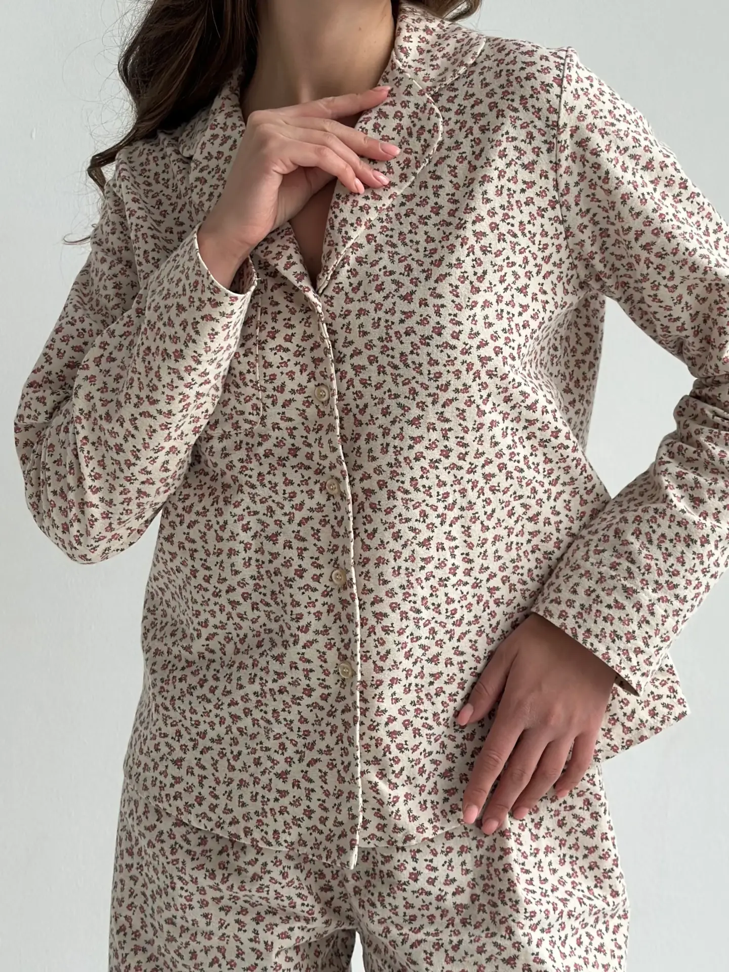 Фланель піжамний комплект "бордова квітка" на бежевому