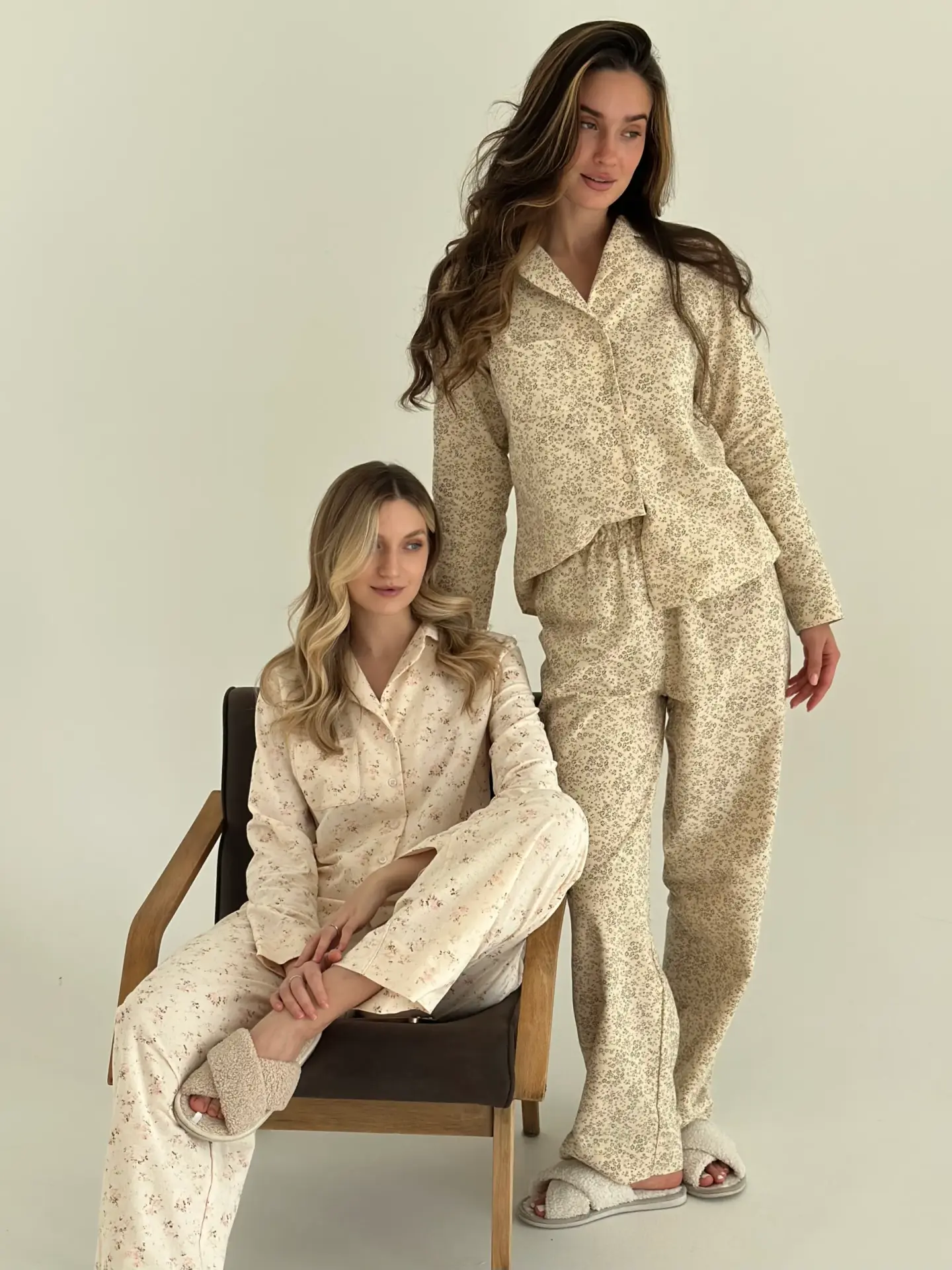 Фланель піжамний комплект "Листя" на айворі