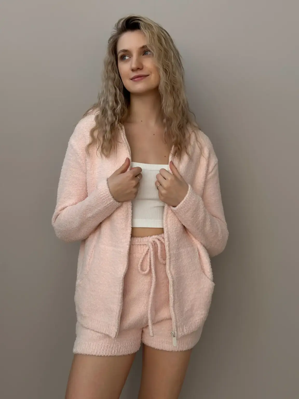 Soft в'язана кофта на блискавці пудрова, SALE (з дефектами)