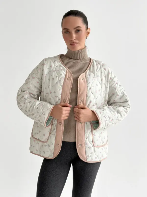 Куртка стьобана у квітку біла onesize