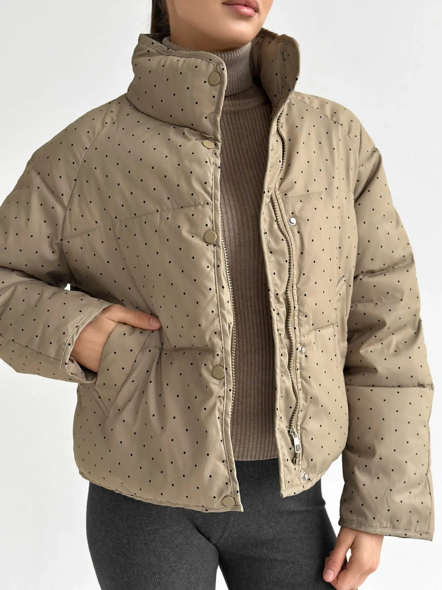 Куртка дута з коміром у горох капучино onesize