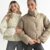 Куртка дута з коміром у горох капучино onesize