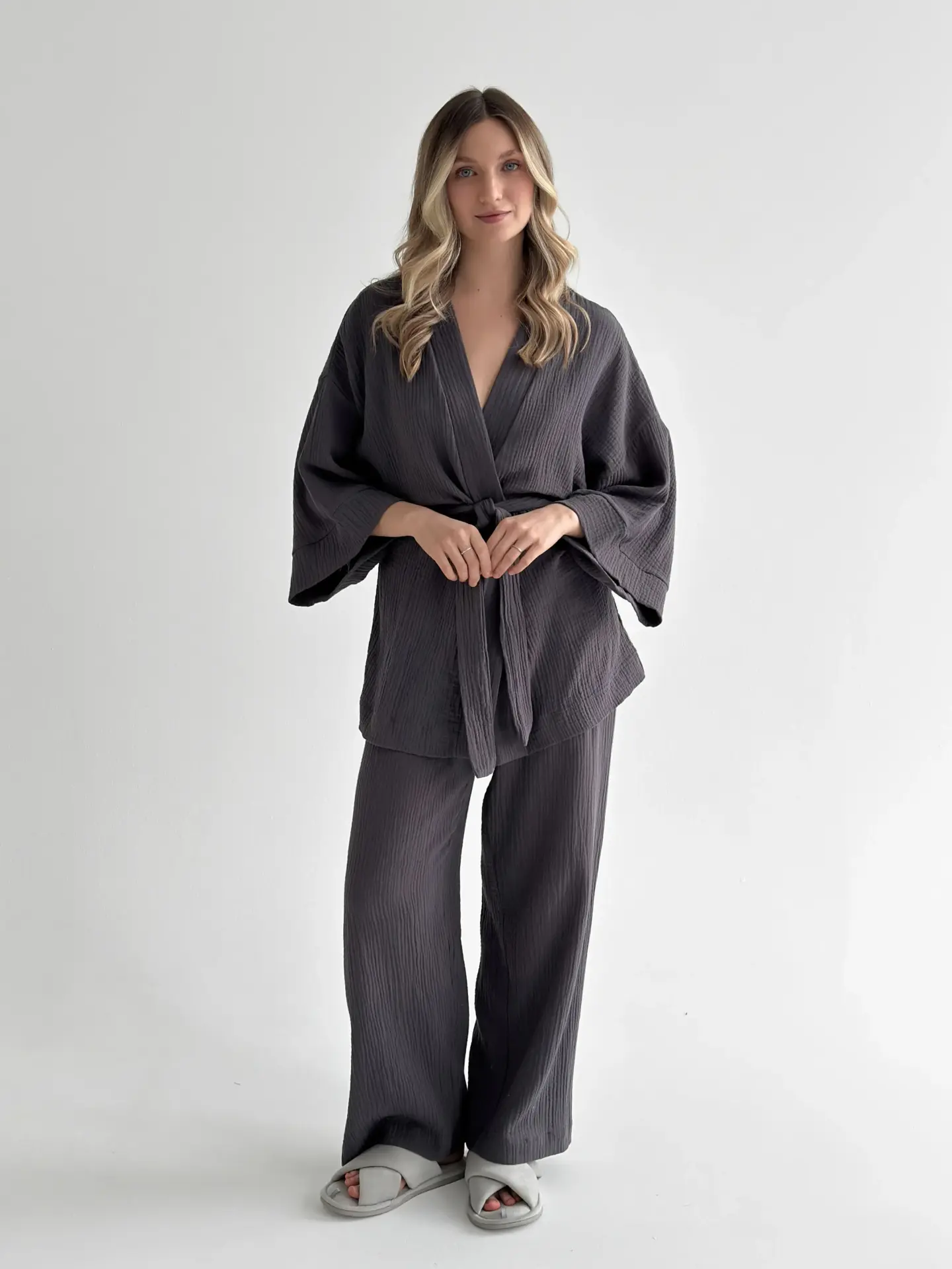 Муслін Комплект Кімано та штани графіт 2-х сл.