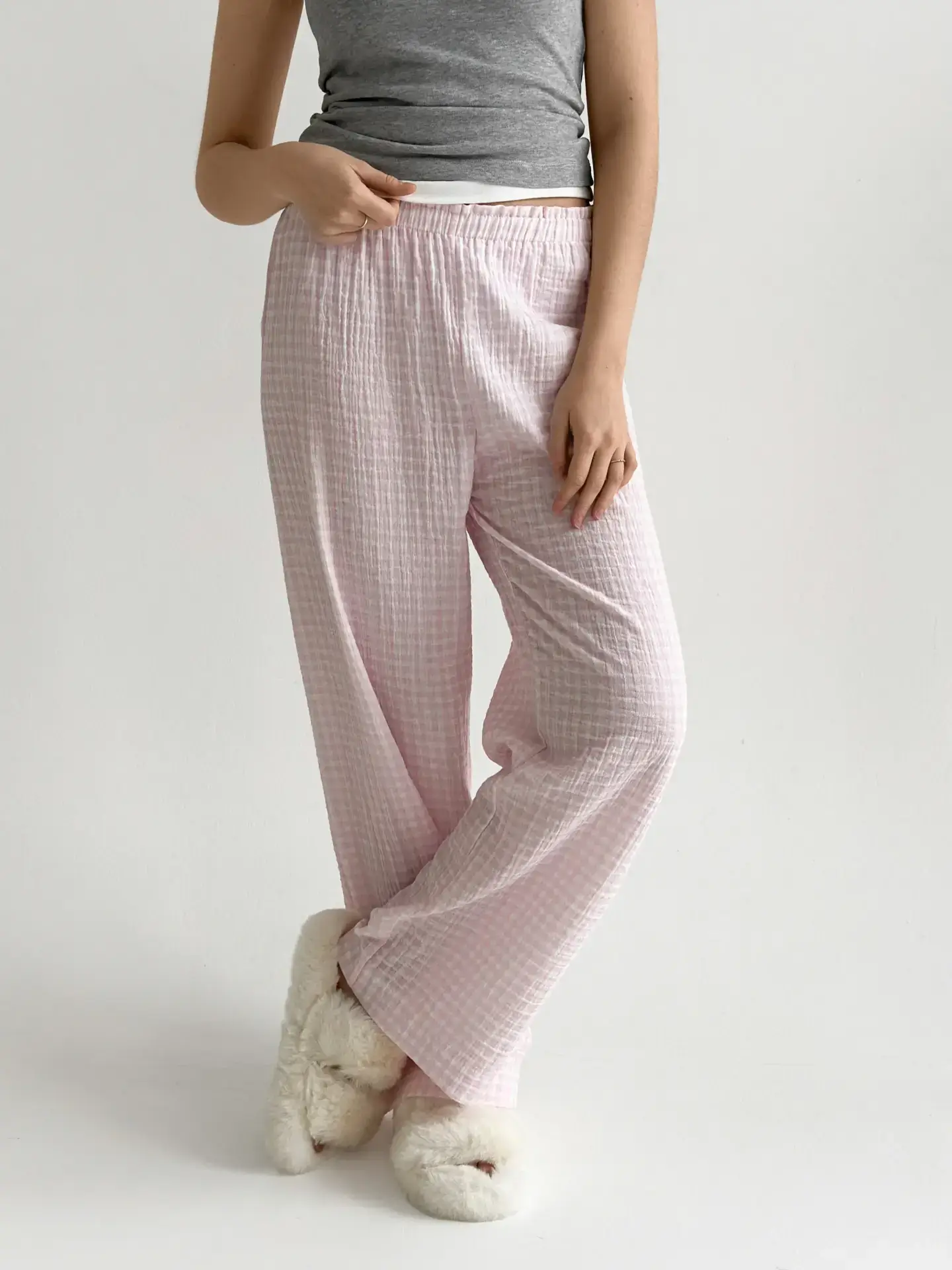 Муслін Штани Моно рожева клітинка на молочному 2-х сл.