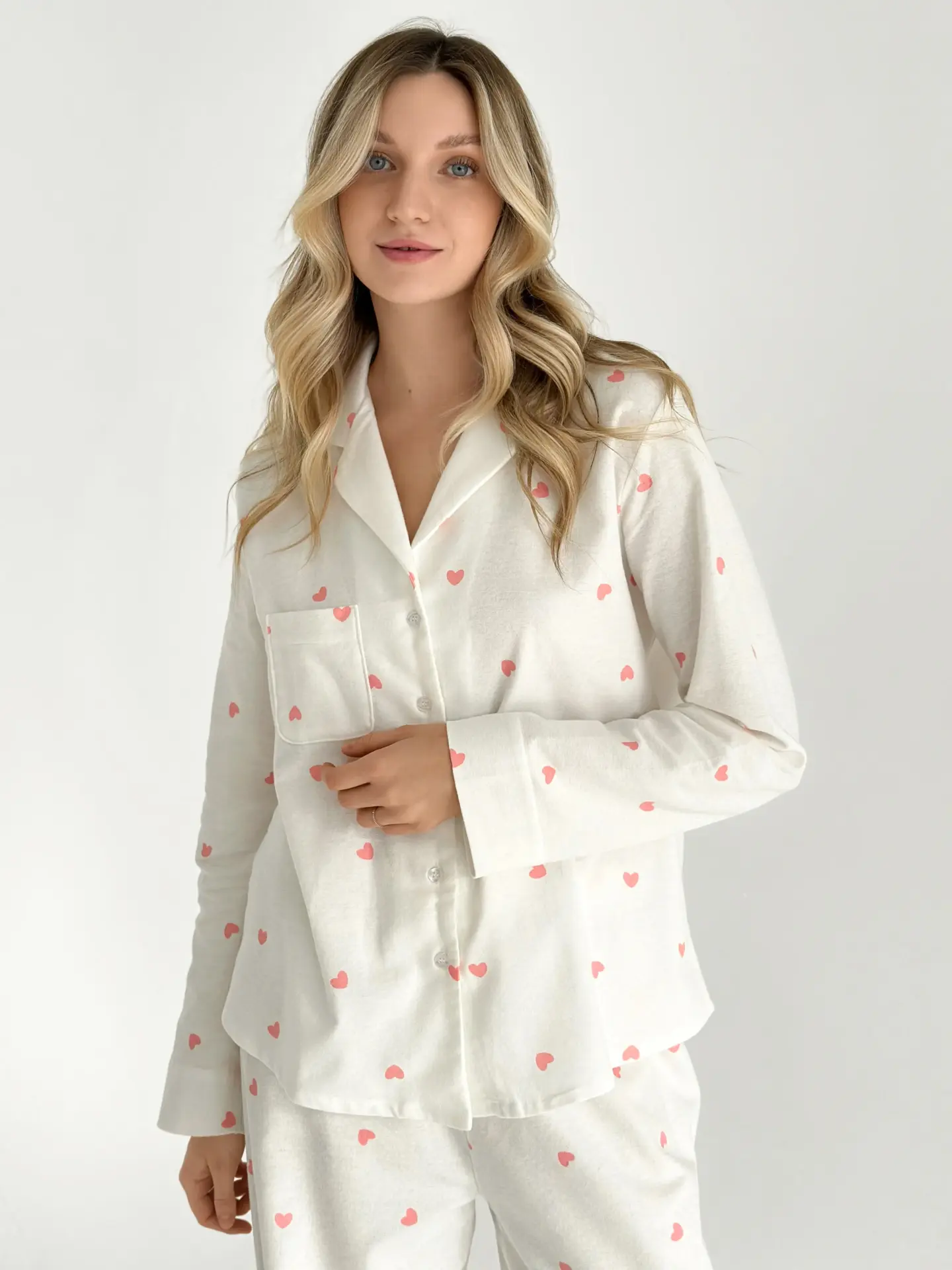 Фланель піжамний комплект “сердечка” на молочному