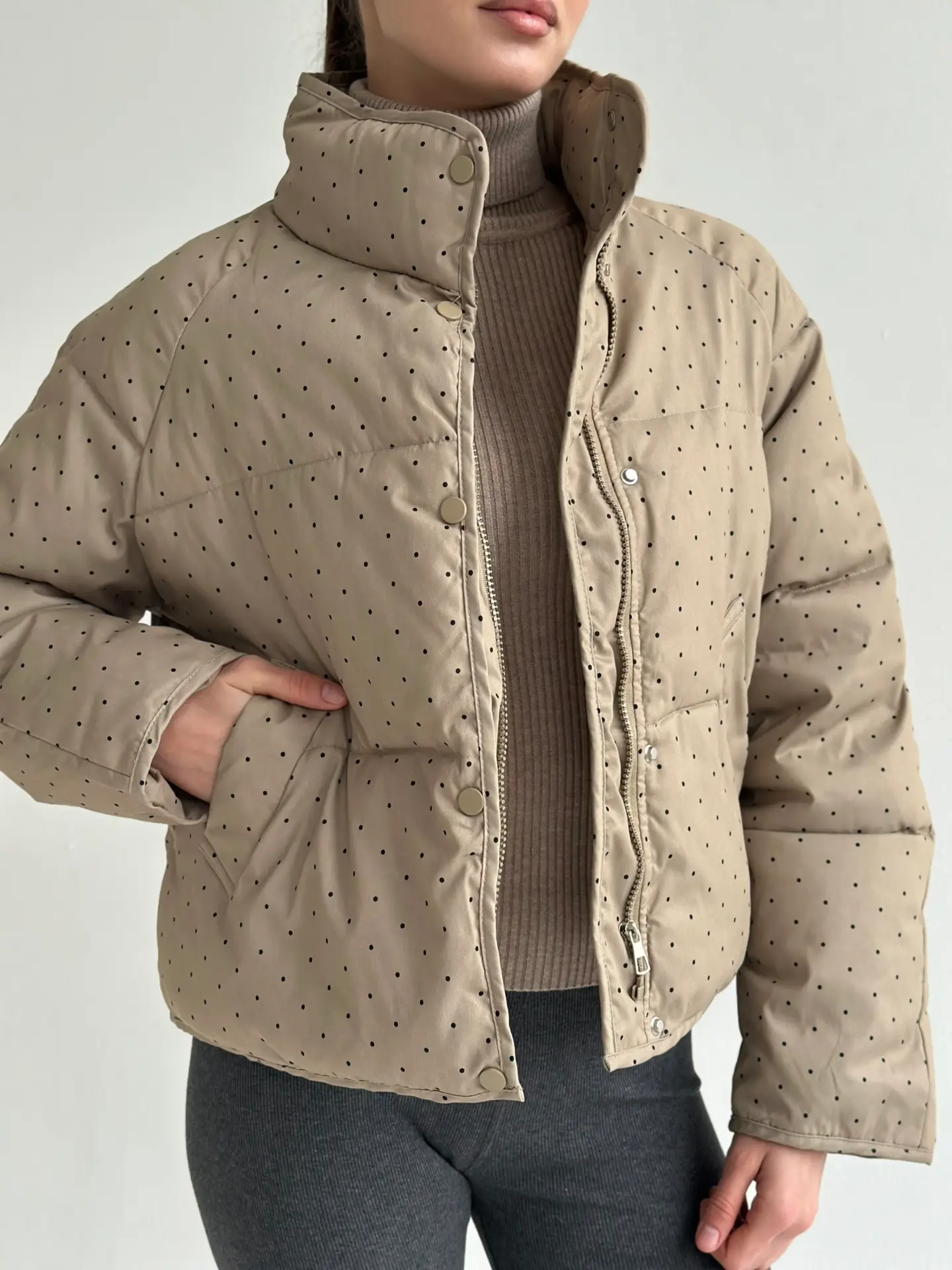 Куртка дута з коміром у горох капучино onesize