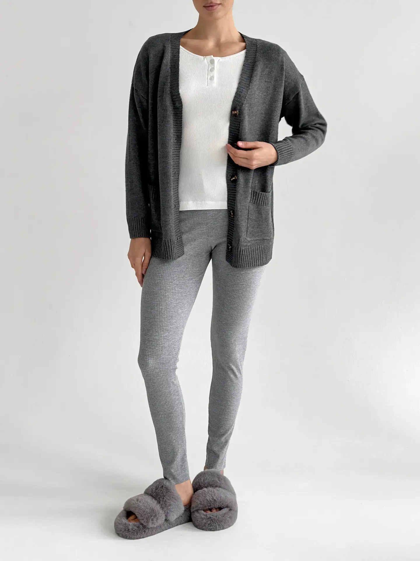 Трикотаж рубчик широкий Лосини сірі