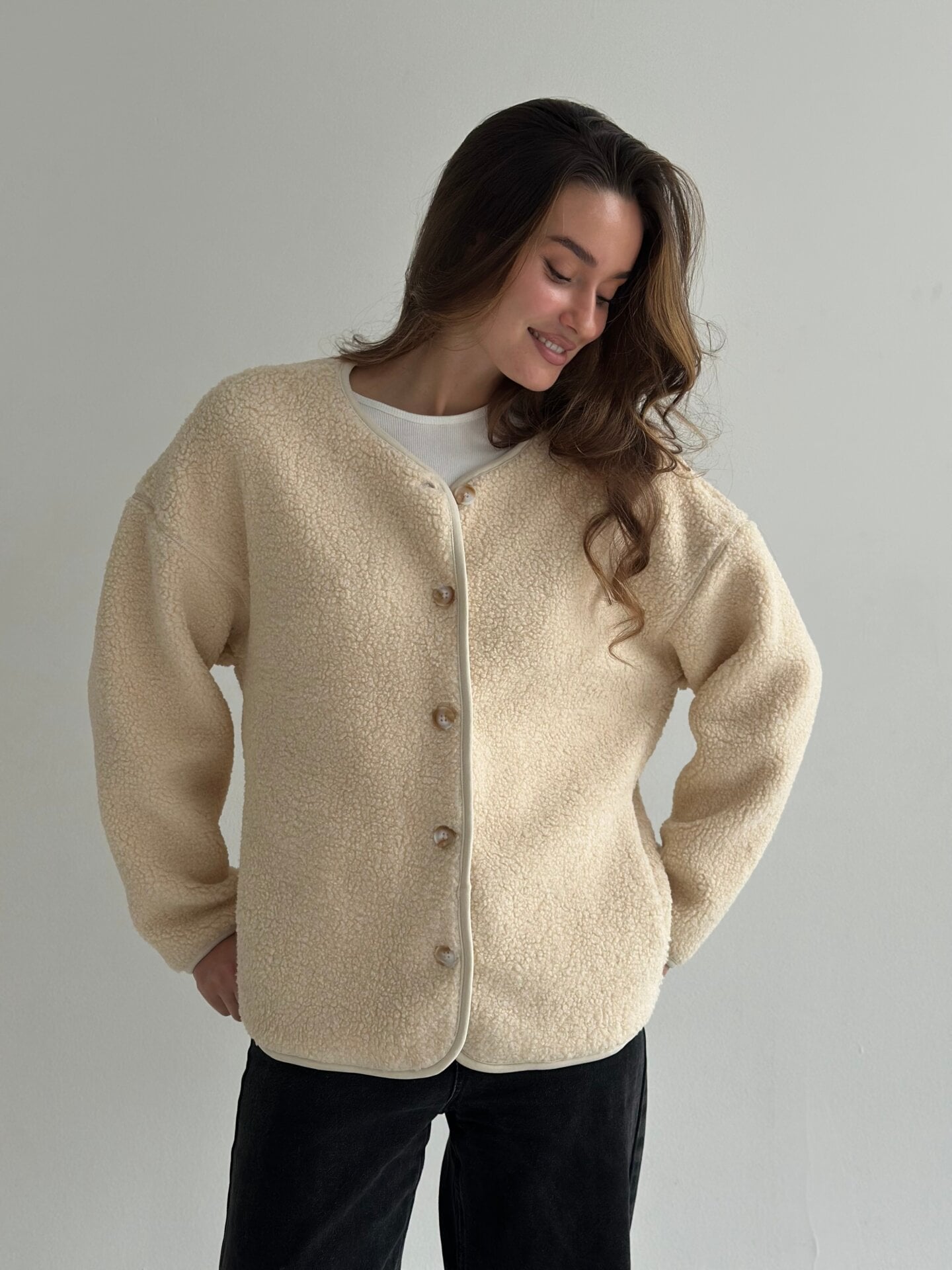 Куртка Teddy плюш демісезонна молочна