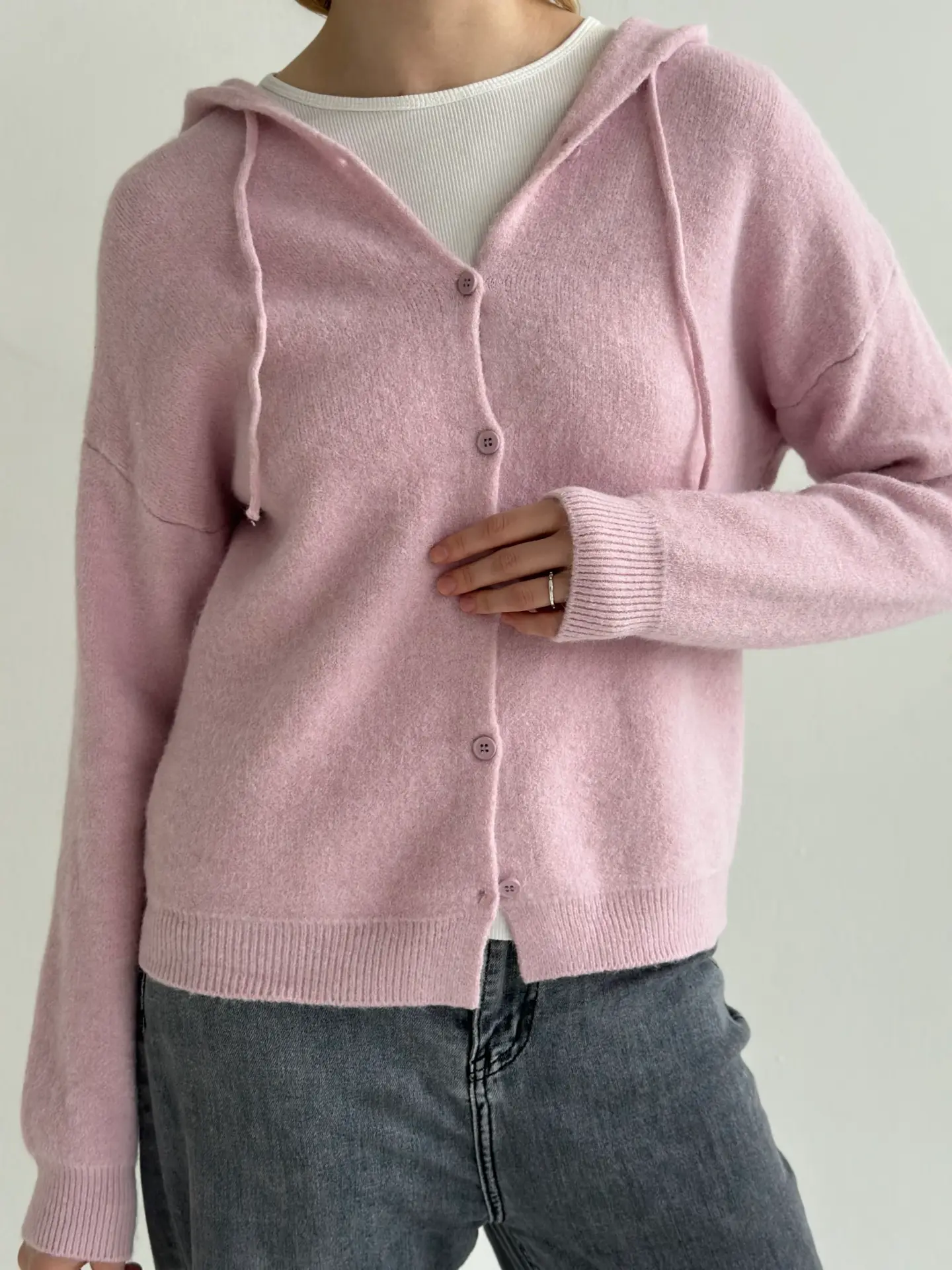 Кардиган вовняний з капюшоном на ґудзиках рожевий