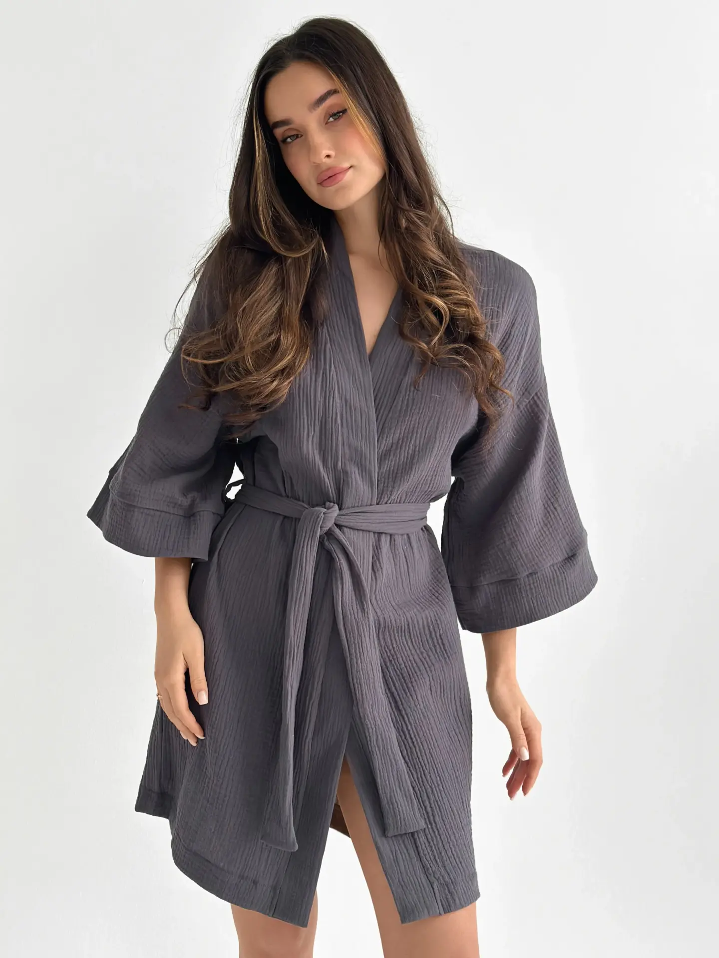 Муслін Халат Кімано короткий графіт 2-х сл.