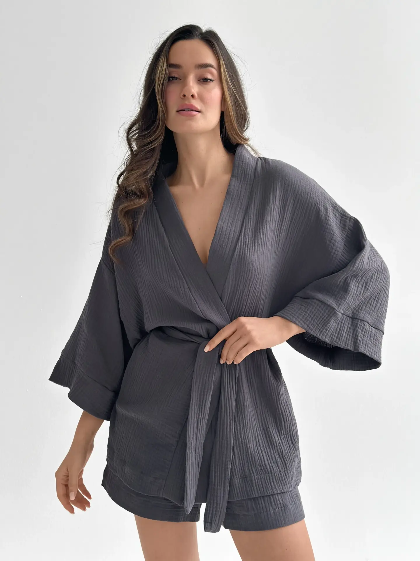 Муслін Комплект Кімано та шорти графіт 2-x сл