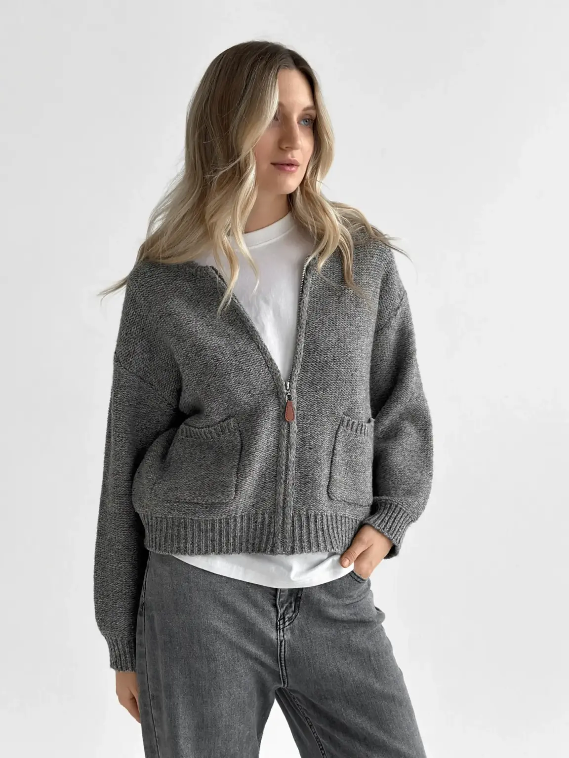 Кардиган на блискавці сірий