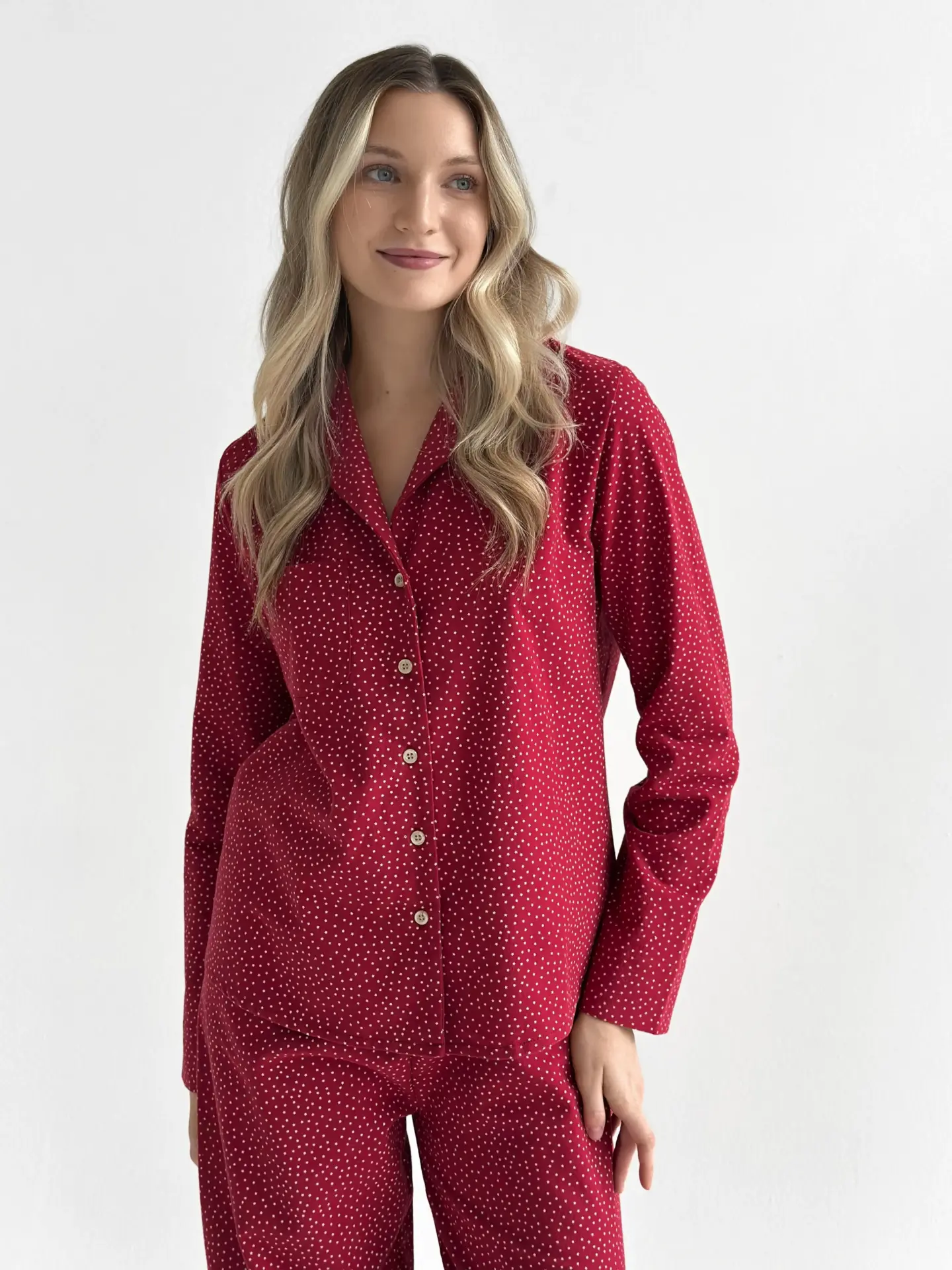 Фланель піжамний комплект “дрібна зірочка” на бордовому