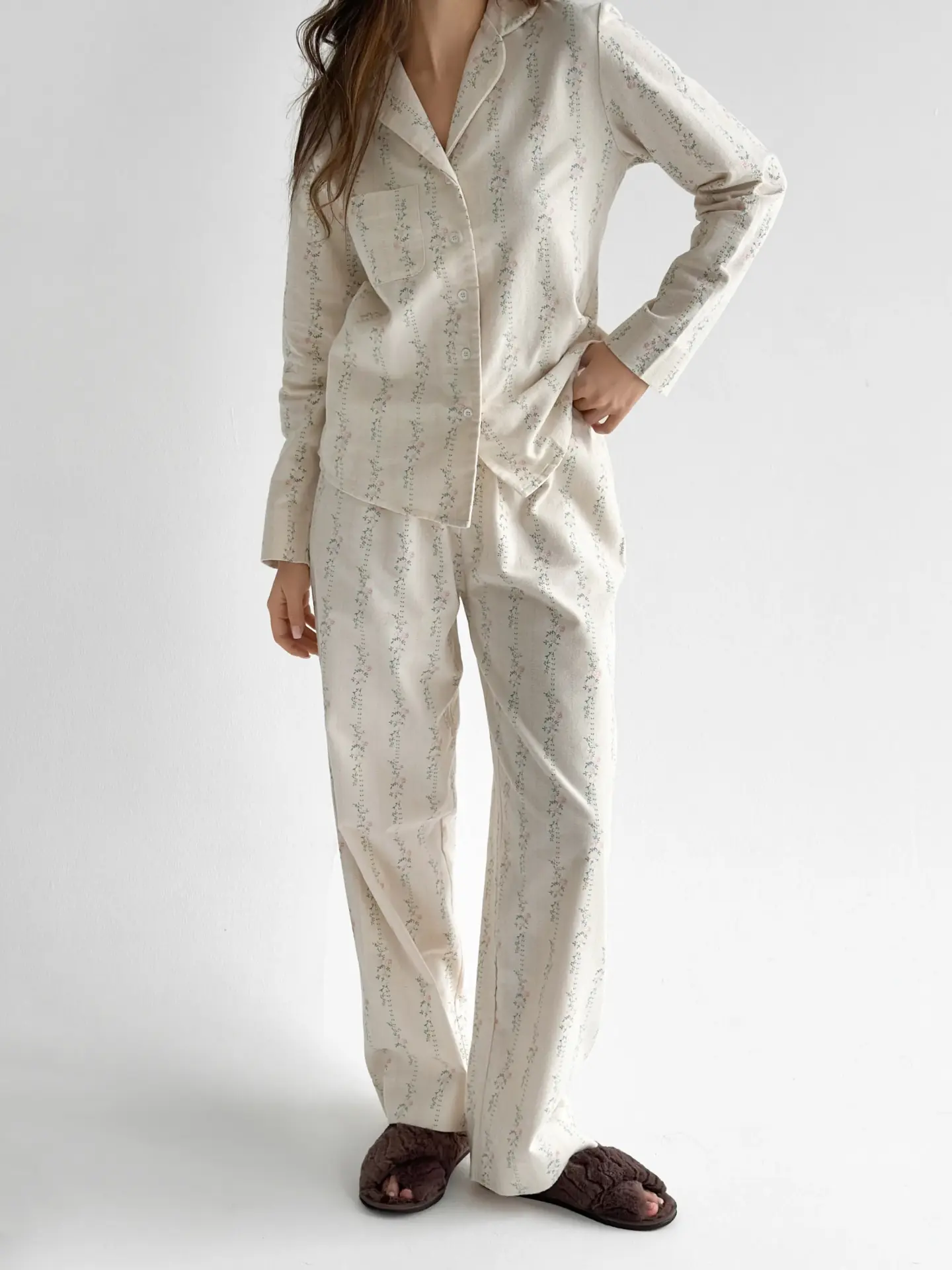 Фланель піжамний комплект молочний “квіточка”