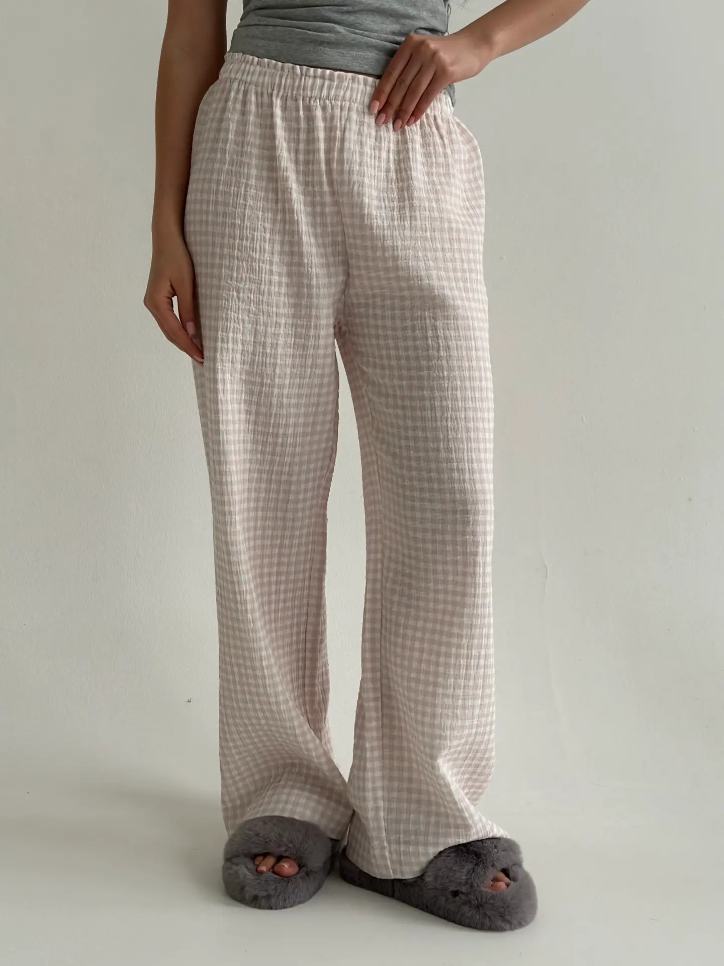 Муслін Штани Моно бежева клітинка на молочному 2-х сл.