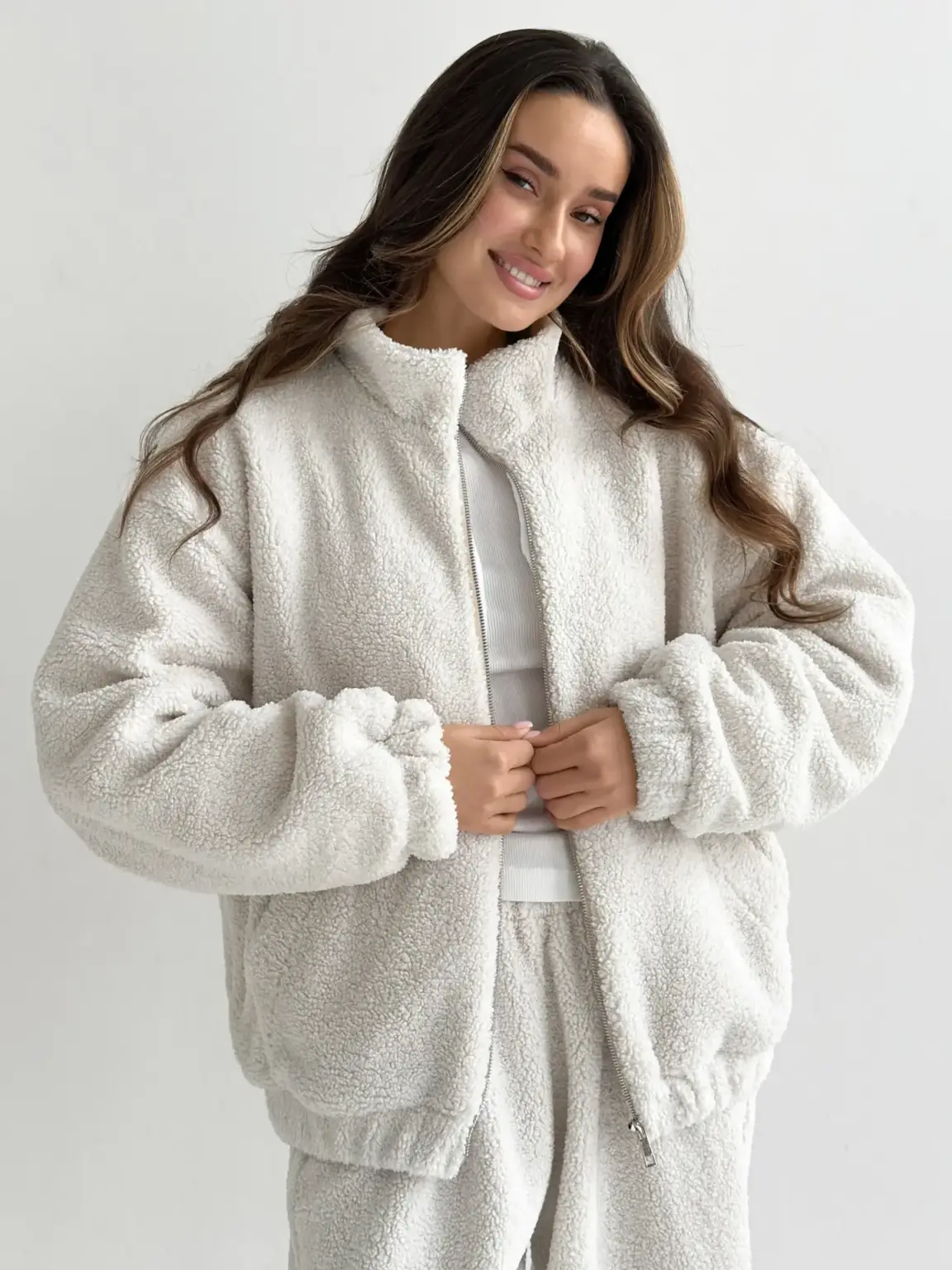 Костюм Тедді бомбер + штани білий (onesize)