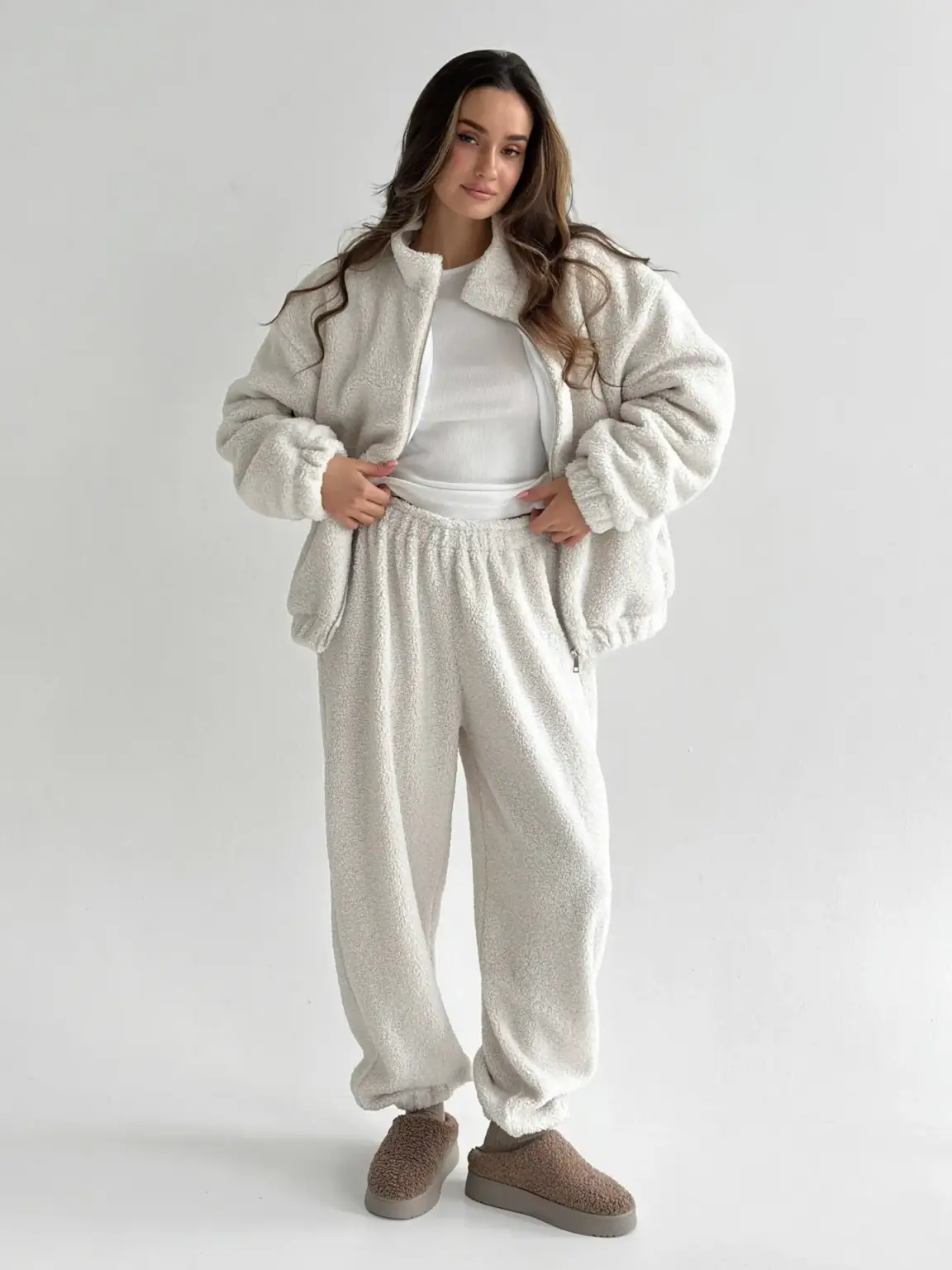 Костюм Тедді бомбер + штани білий (onesize)