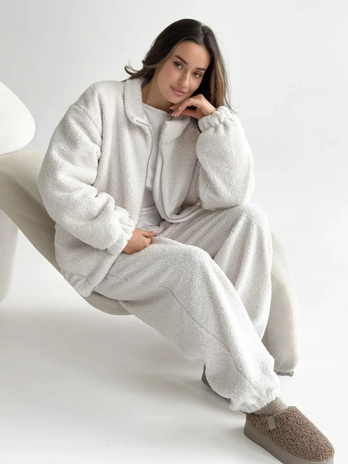 Костюм Тедді бомбер + штани білий (onesize)