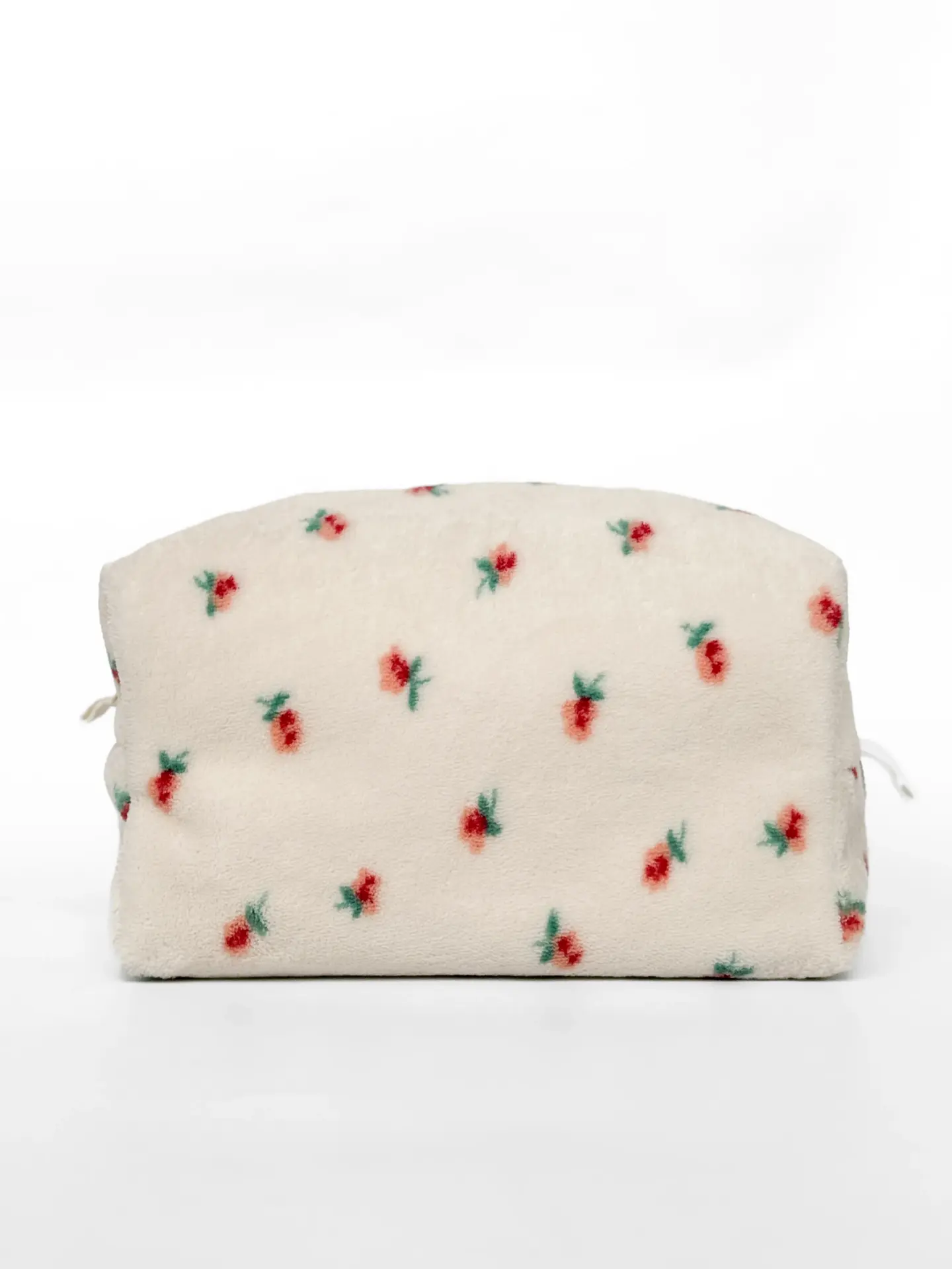 Косметичка пухнаста середня квадрат біла в червону квіточку